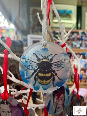 Blue Bumble Bee Glass Decoration