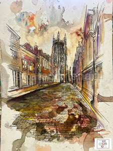 Portrait of Stockport Market Place with St. Mary’s Church Art Print