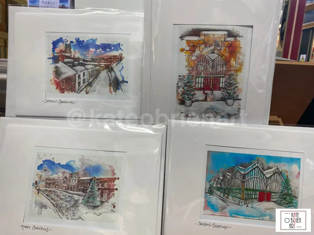 Set Of Four Stockport Christmas Cards