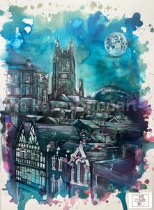 St Marys Church And The Underbank Stockport. Art Print Stockport