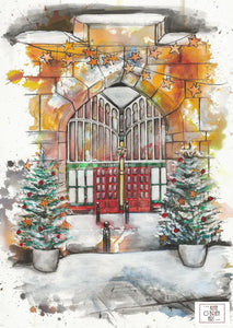 Stockport Market Hall Seen Form St.marys Church Christmas Card