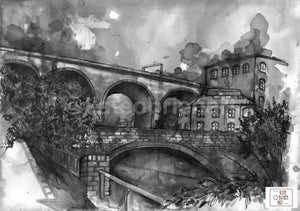 The Mersey And Viaduct Stockport In Monochrome Art